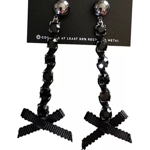 VERA WANG Goth Gunmetal Black Crystal/Black Ribbon Drop Earrings**NEW! - Picture 4 of 7